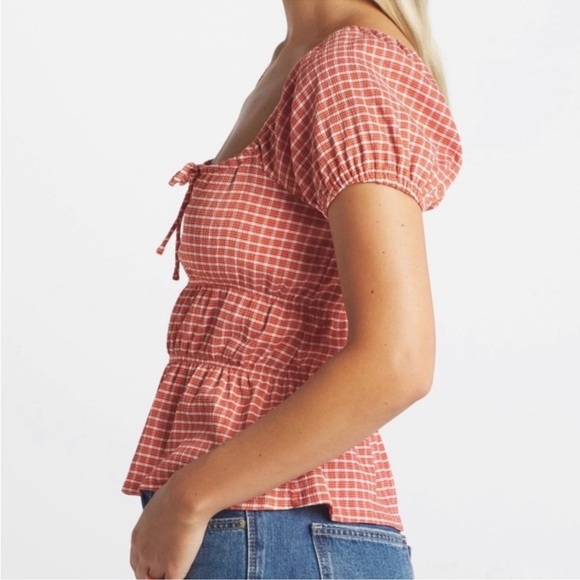 Madewell Omaha Plaid Square Neck Puffed Sleeve Peasant Style Blouse Size XXS - Picture 2 of 12